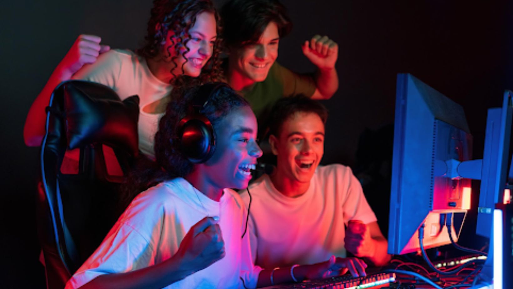 Teens playing video games